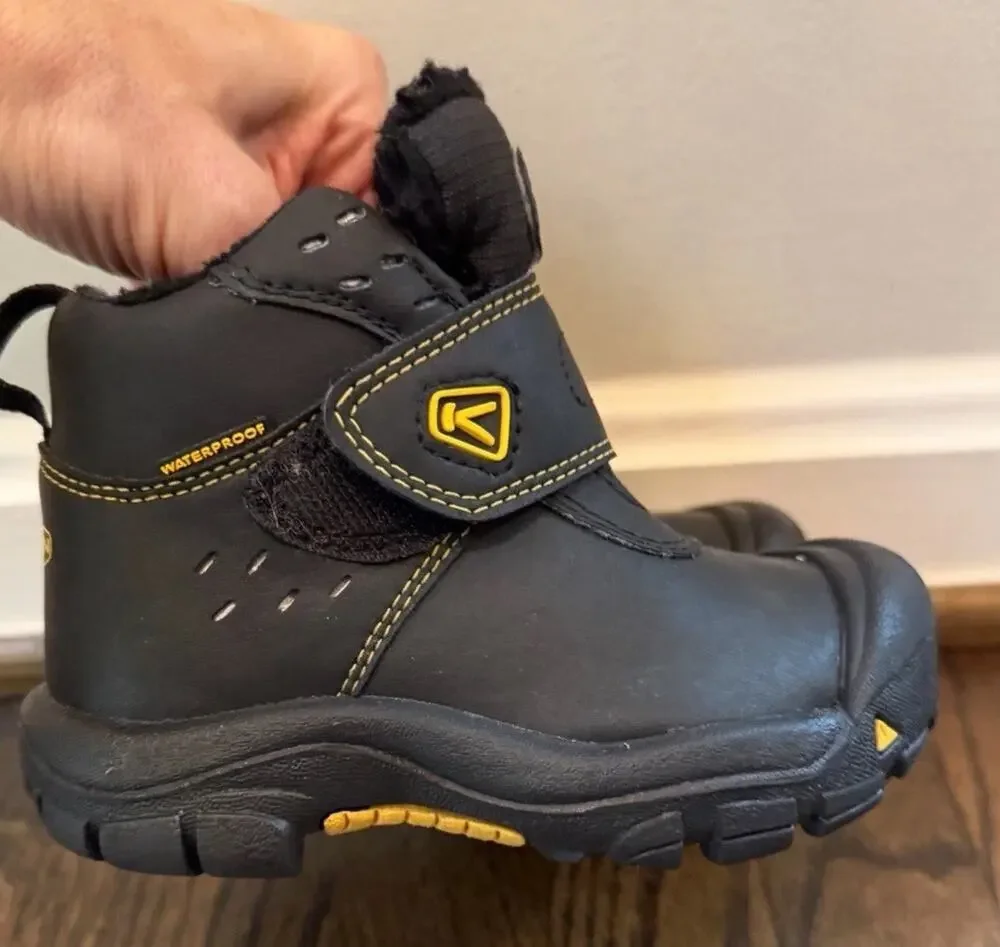 KEEN KIDS ANKLE SNOW BOOTS BLACK LEATHER UNISEX Little Kids Sz US 8c Waterproof